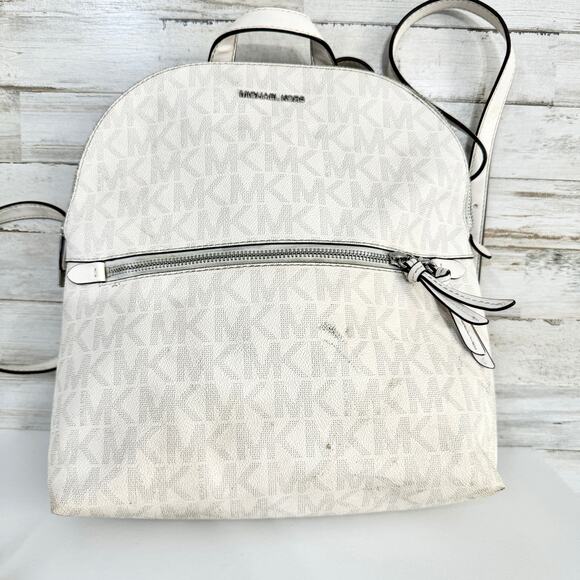 Michael Kors Dallas Medium Slim BACKPACK MK Signature Soft Sky White Authentic - Picture 1 of 8
